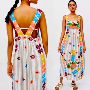 Urban Outfitters Rivera Embroidered Apron midi dress
